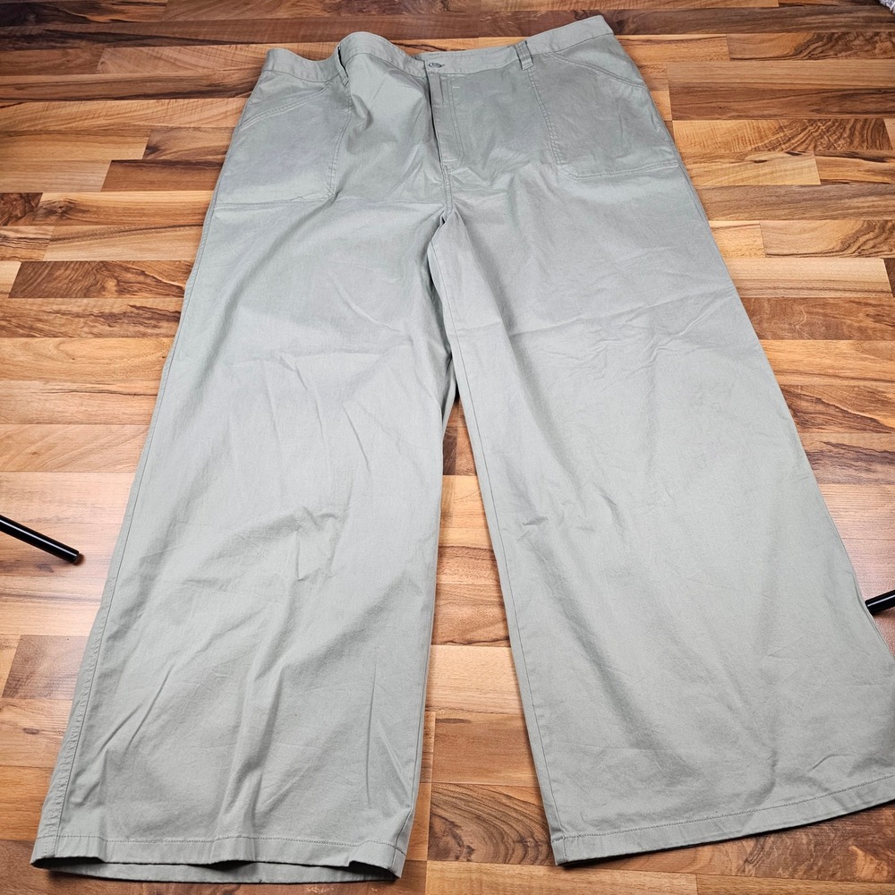 Wide Leg Twill Pants Sage Green High Rise Abound Size 26